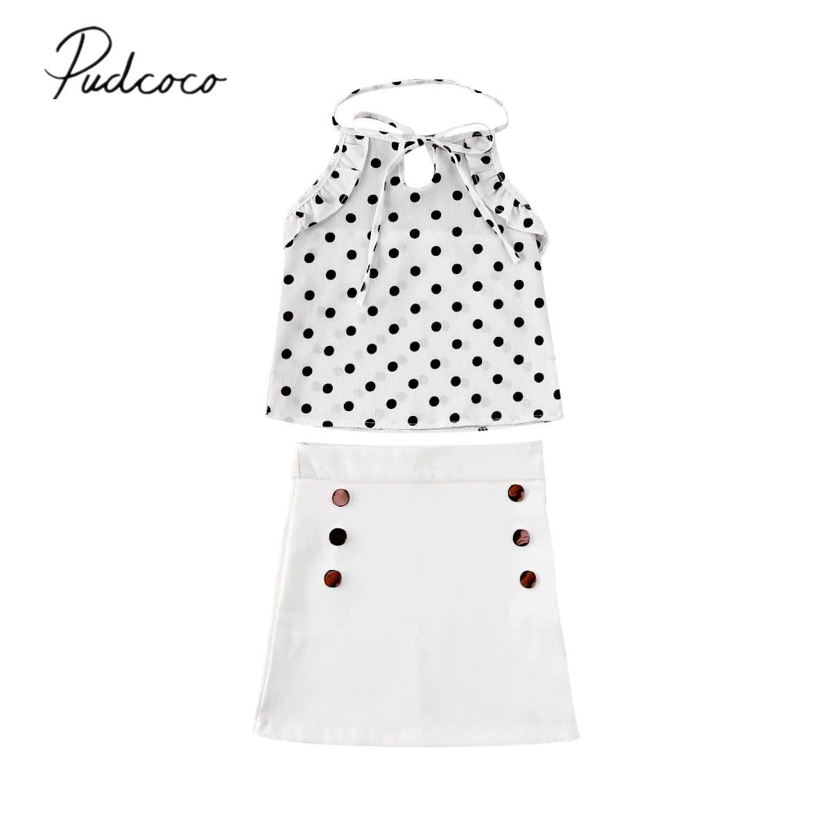 2020 Baby Summer Clothing Infant Kids 1-5T Baby Girls Dots Vest Tops +Buttons Skirts 2Pcs Set Sunsuit Fashion Outfits