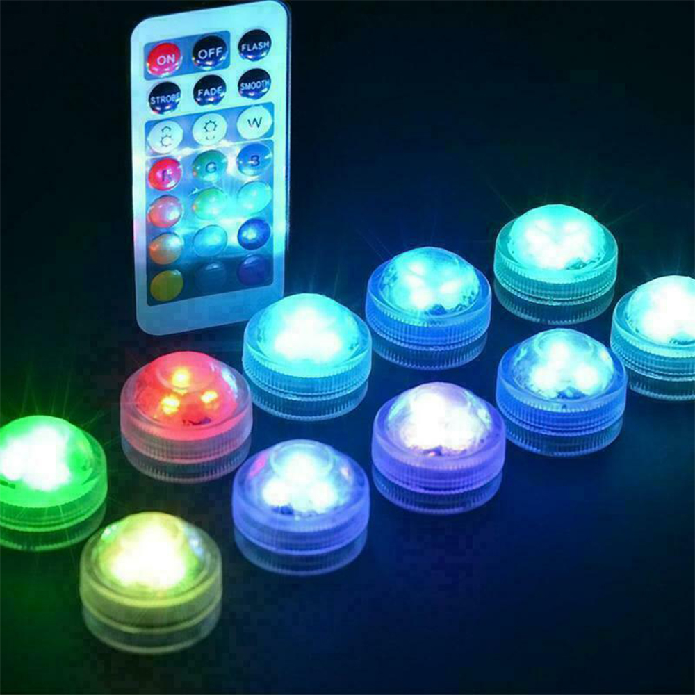 10pcs Underwater Lamp Waterproof Multi Color LED Light with Remote Control Wireless Swimming Pool Lights Garden and Terrace Deco