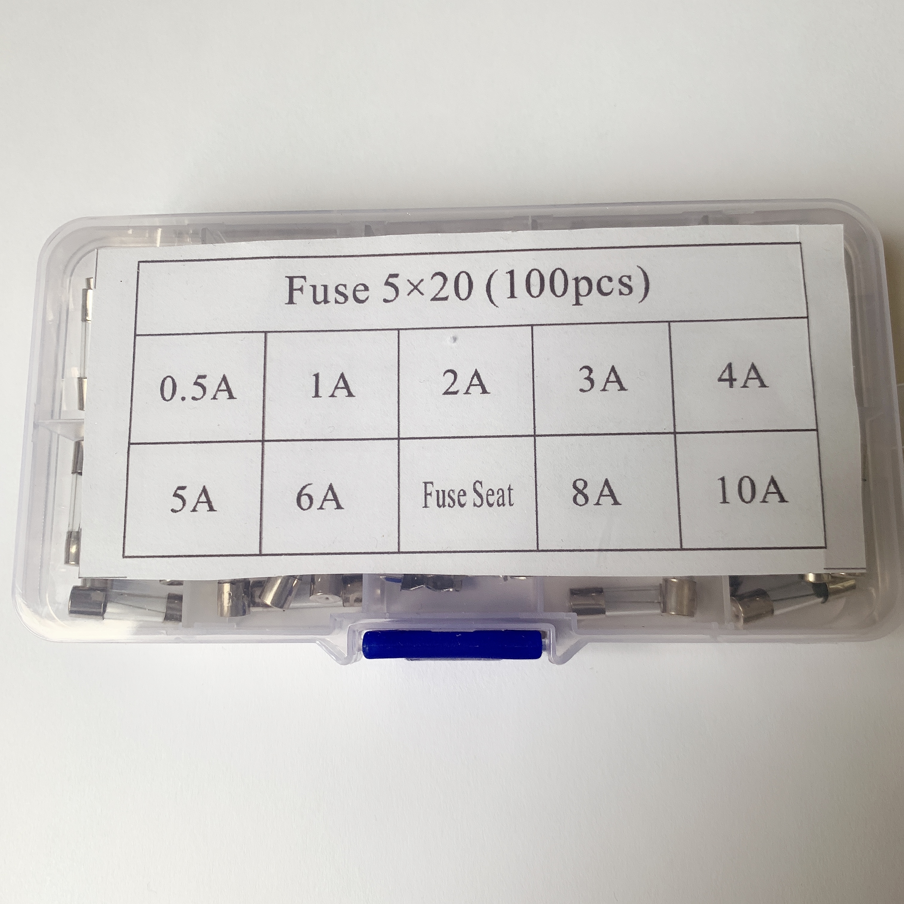 100 pcs / set of 5x20 mm fast blow fuse kit, various specifications, 0.5A 1A 2A 3A 4A 5A 6A 8A 10A fuse seat 10pcs each