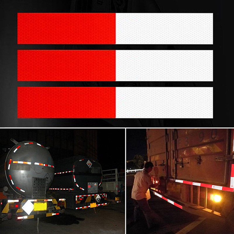 10PcsCar supplies Night Driving Safety Secure Red White Sticker 4.5*30cmReflective Stickers Warning Strip Reflective Truck Auto