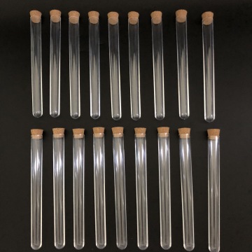 50pcs 20x150mm Clear Plastic test tubes with corks Plastic laboratory test round tube plug lab Transparent plastic tubes vial