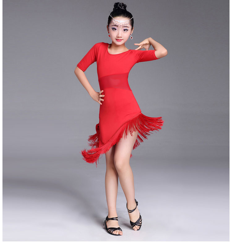 New Kids Child Girls Latin Dance Dress Fringe Latin Dance Clothes Salsa Costume Black Red Ballroom Tango Dresses For Sale