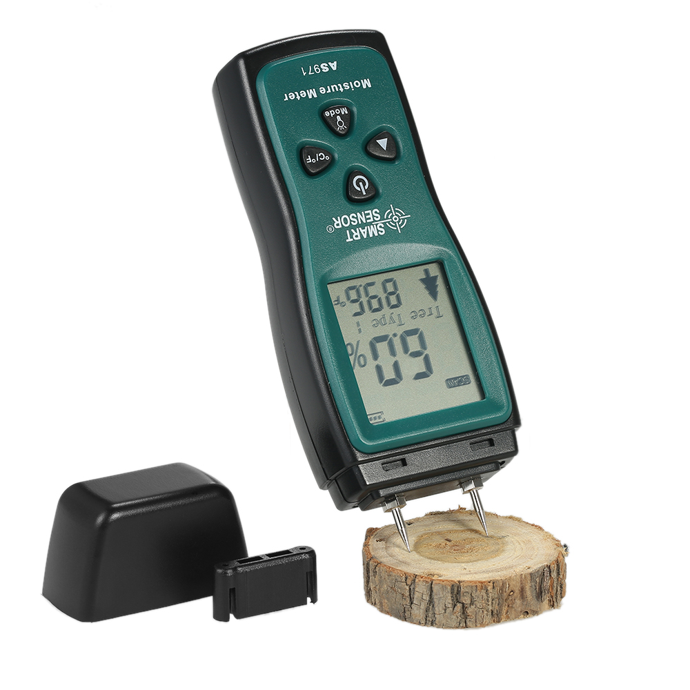 Wood Moisture Meter 4 kinds of Tree Type LCD Backlight Lumber Damp Meter Data Hold 2 Pin Probe Range 2%~70% AS971