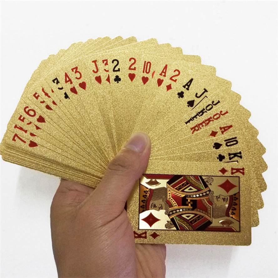 2 pcs/Set Gold Foil Plated Poker Cards Poker Game Deck Gold Foil Poker Plastic Magic Card Waterproof Magic Cards Golden Color