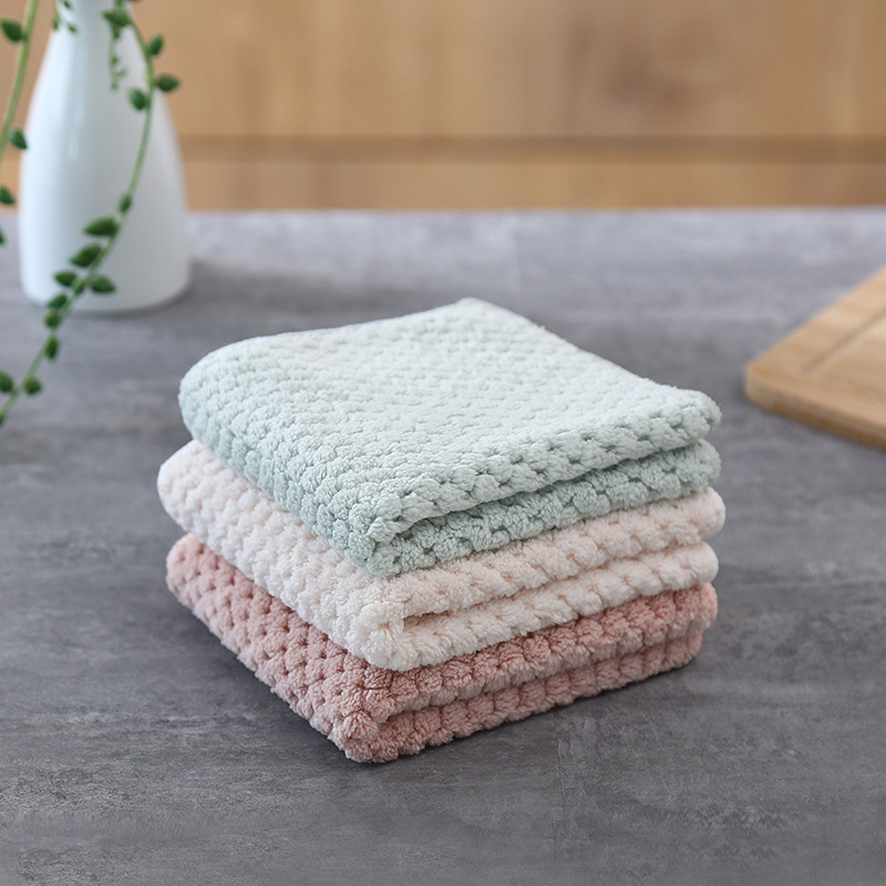 Rag Non-stick Oil Absorbent Kitchen Coral Cashmere Wet And Dry Thicken Fish Scale Wipe Cloth Cleaner Brush Cloth Kitchen Towels