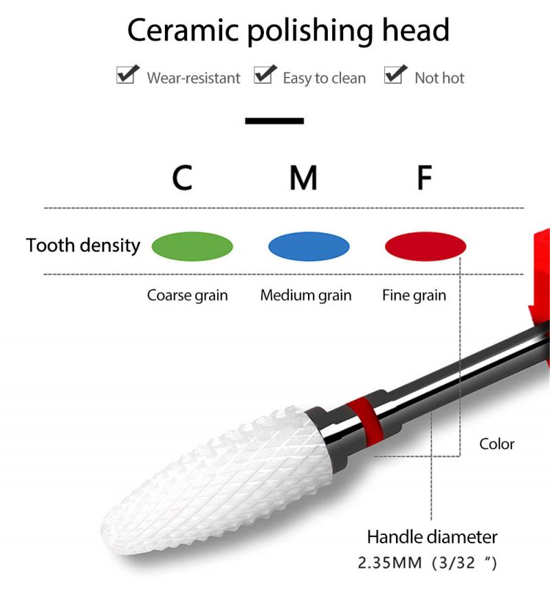 1pcs Manicure Ceramic Nail Drill Bits Milling Cutter Nail Files Buffers Equipment Ceramic Cutter For Nail Machine Accessories