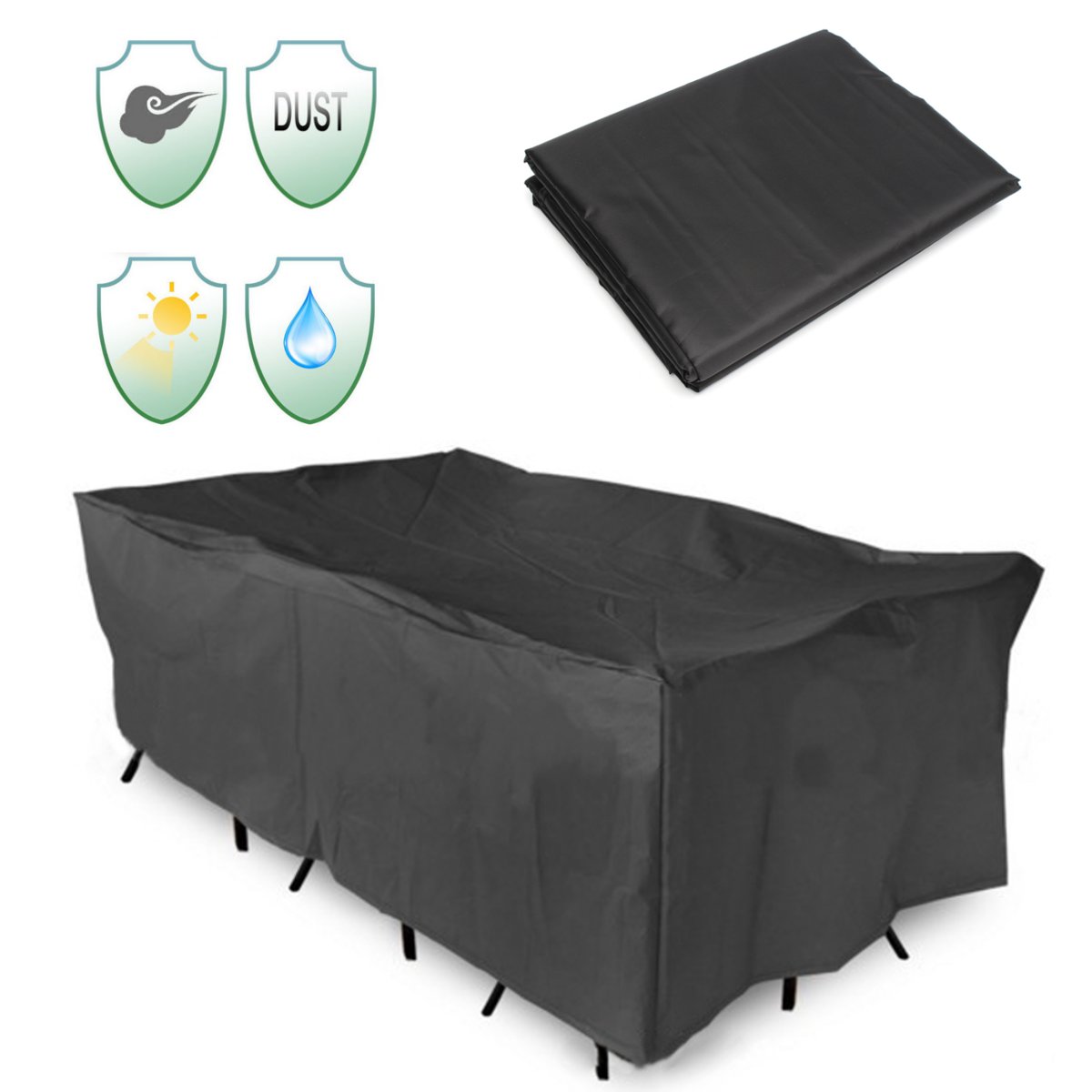 Outdoor Patio Table Cover All-Purpose Chair Set Furniture Cover Waterproof Garden Protective Dust Covers Canopy 3 Sizes Black