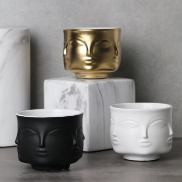 Nordic style Ceramic vase face design Ceramic vase home decor accessories tools Black White Gold plant pot flower pot
