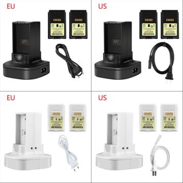 Dual Charger Charging Dock Station with Rechargeable Battery US/EU Plug Power Cord for Xbox 360 Game Controller Accessories