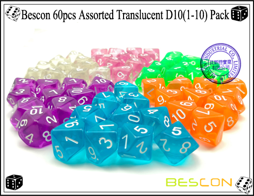 Bescon 60pcs Assorted Translucent D10(1-10) Pack-4