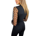 2020 Fashion Women Sexy V Neck Mesh Polka Long Sheer Sleeve Shirts Top Pullover Blouse Shirt