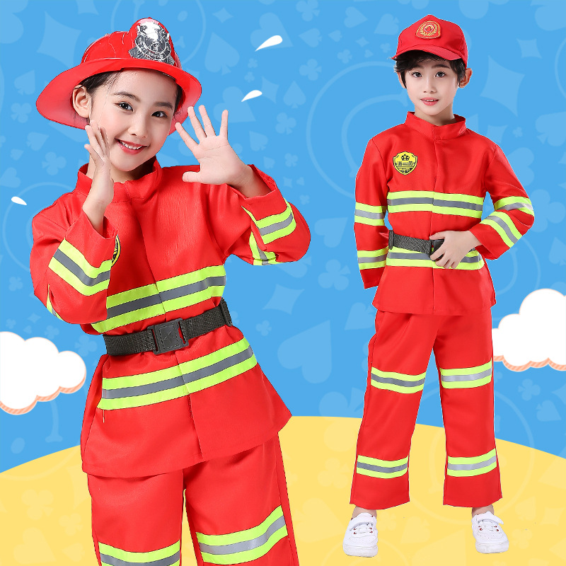 Kids Halloween Cosplay Firefighter Fancy Costume Boy Girl Party Stage Roleplay Clothing Sets Fireman Uniforms Jackets Pants Toys