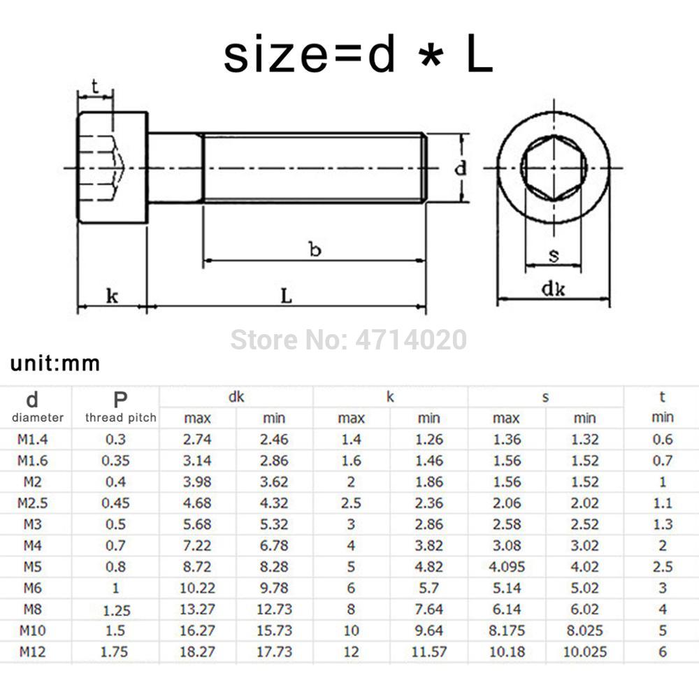 50pc M1.4 M1.6 M2 M2.5 M3 304 A2 Stainless Steel Black grade 12.9 DIN912 Hexagon Hex Socket Head Cap Allen Bolt Screw L=2-30mm