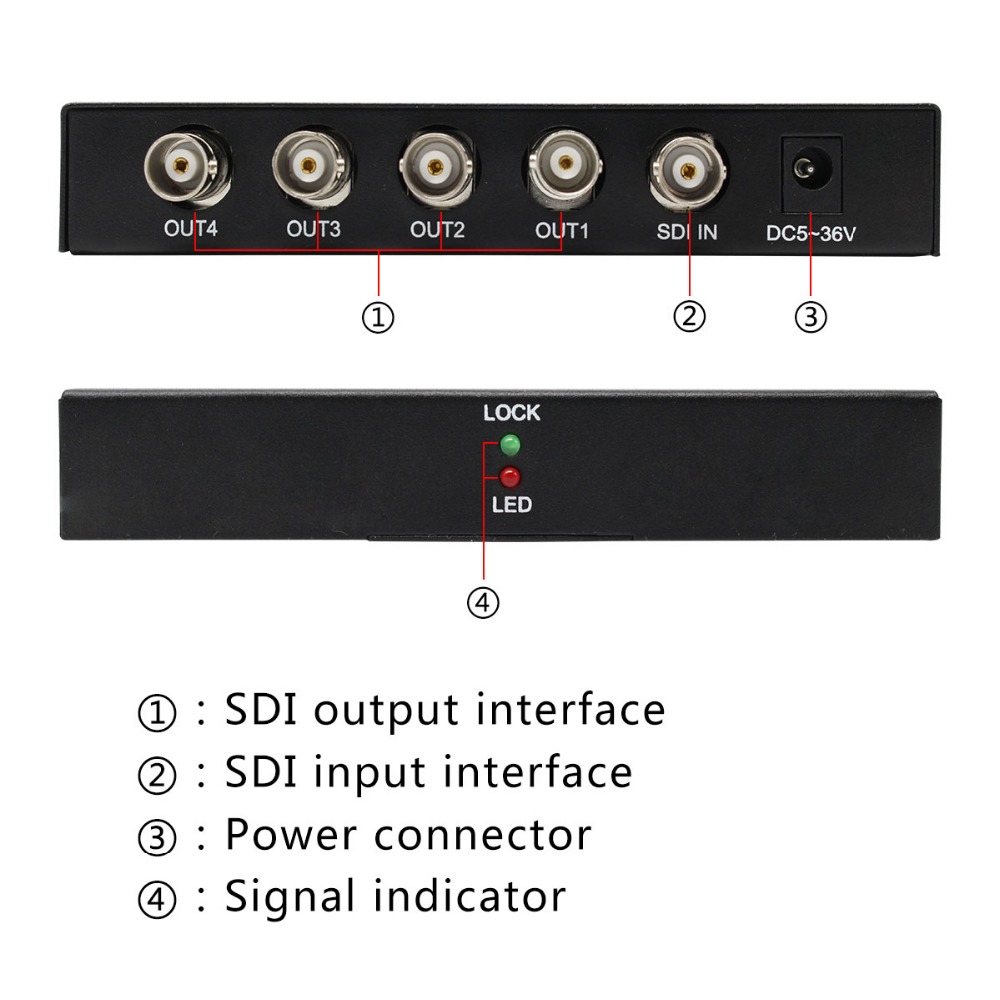 Wiistar SDI Splitter 1x4 Multimedia Split Extender Full HD 1080P SDI 4 Ports Splitter SD-HD 3G-SDI for TV SDI Camera