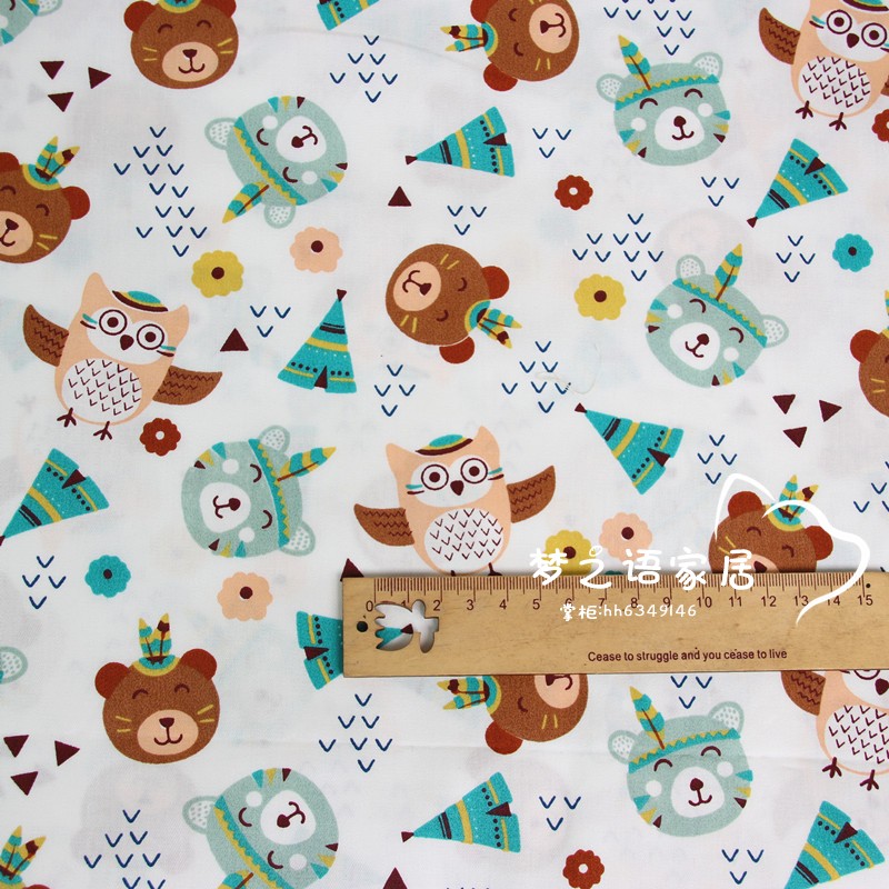 160cm*50cm Tribal bear owl newborn cotton fabric DIY bedding apparel dress patchwork fabric kids handwork cotton cloth tecido