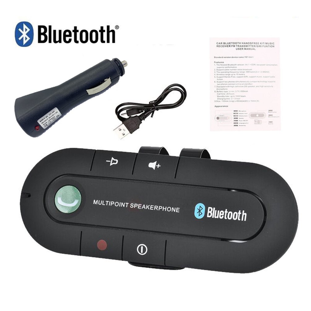 USB Bluetooth Handsfree Car Kit Wireless Bluetooth Speaker Phone MP3 Music Player Sun Visor Clip Speakerphone Charger no aux