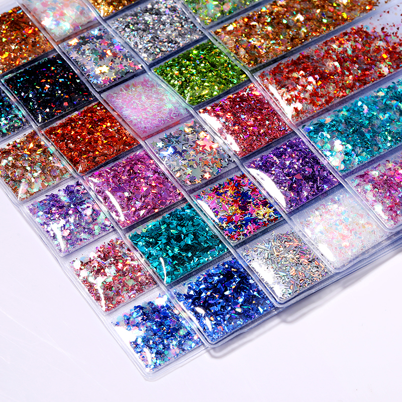 6 grid/bag Mixed Nail Glitter Powder Sequins Colorful Nail Flakes Sticker 3D DIY Nail Sliders Dust For Nail Art Decorations