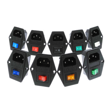 Power Rocker Switch Fuse Red Light 2Pin 3Pin 4Pin C14 Inlet AC Power Sockets Switch Connector Plug 10A 250V Green Blue Yellow