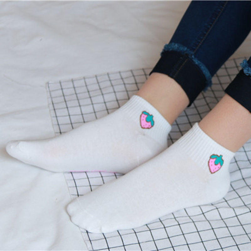 [COSPLACOOL]Fresh Fruit Funny Socks Banana Strawberry Watermelon Peach Print Socks Women Korean Creative Art Harajuku Calcetines