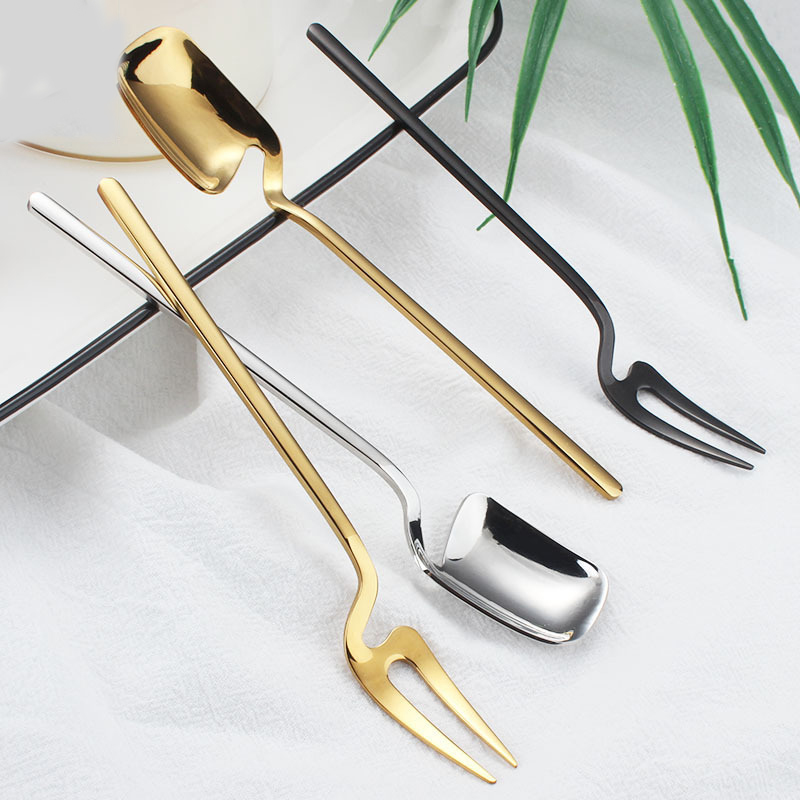 Creative Rainbow Fork Stainless Steel Fruit Forks Cake Fork Dessert Fork Tea Spoon Coffee Spoon Dinnerware Set Kitchen Gadgets