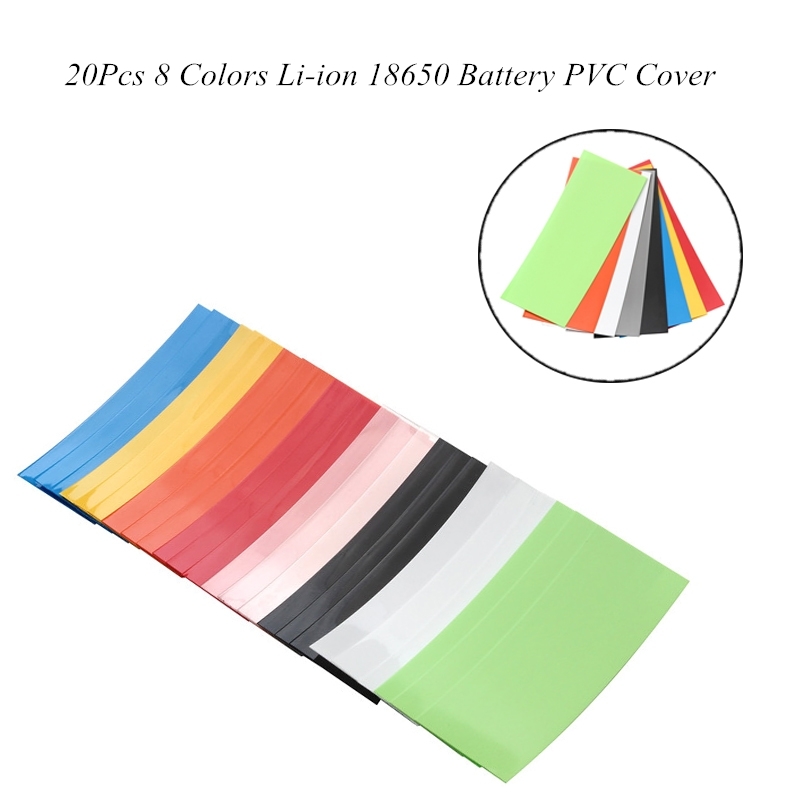 20PCS Li-ion 18650 Battery Wrap PVC Heat Shrink Tubing Precut 8 Color Choice 18.5mm Battery Film Tape Battery Cover