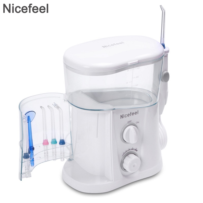 Nicefeel 1000ml Electric Oral Irrigator Teeth Cleaner Care Dental Flosser SPA Water Flosser with Adjustable Pressure+ 7 Pcs Jet