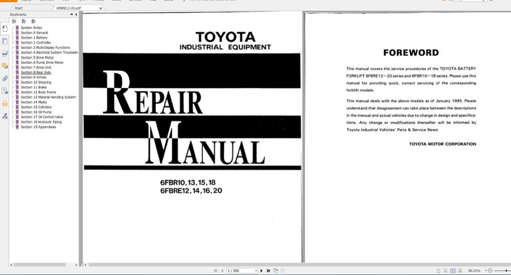for Toyota Forklift Truck 8 Series Service Manuals PDF 4.34GB DVD