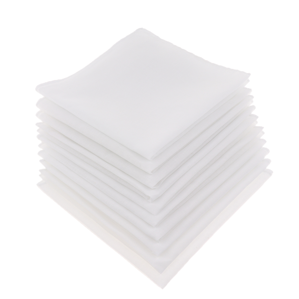 10pcs Mens White Handkerchiefs 100% Cotton Square Super Soft Washable Hanky Chest Towel Pocket Square 28 x 28cm