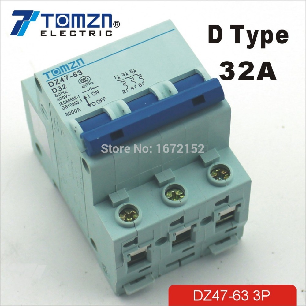3P 32A D type 240V/415V Circuit breaker MCB 4 POLES