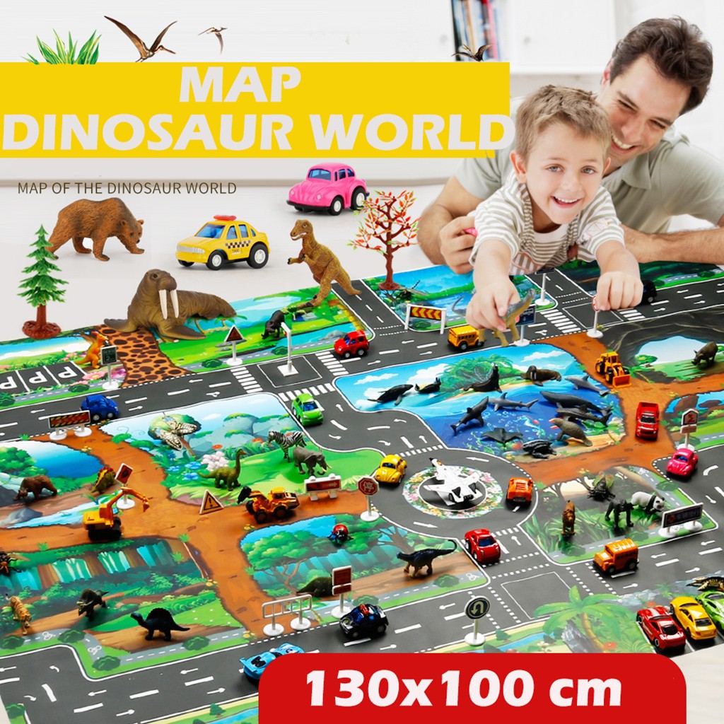 Kids Play Mat Dinosaur World Parking Map Game Scene Map Educational Doll Toys For Kids Birthday Party Gift Christmas Gift