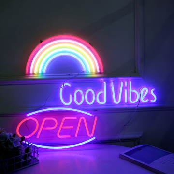 OPEN GoodVibes Neon Sign LED Light Bar Party Christmas Visual Artwork Neon Sign for Shop Window Art Wall Decor USB Powered