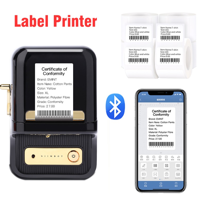 NiiMbot Portable Commercial Thermal Mini Label Sticker Printer Wireless Barcode Printers B21 Without Ink Ribbon For Retail