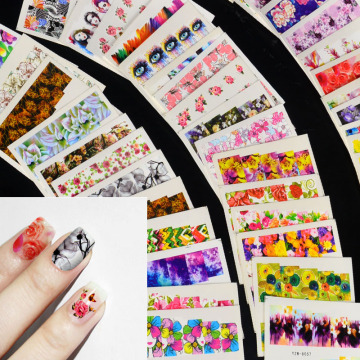 54pcs Mixed 54 Designs Flower Nail Art Full Wraps Nail Foils Nail Sticker Decals Water Transfer Manicure Tips