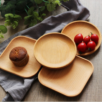 Wood Serving Plate, Wood Round and Cube Serving Tray, Fruit Dessert Cake Snack Candy Salad Wooden Platter