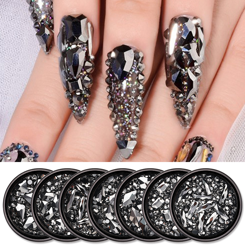 20Pcs Nail Art Rhinestones Holo Flat Shaped Elongated Teardrop Rectangle Colorful Stones For 3D Nails Decoration 13 Colors