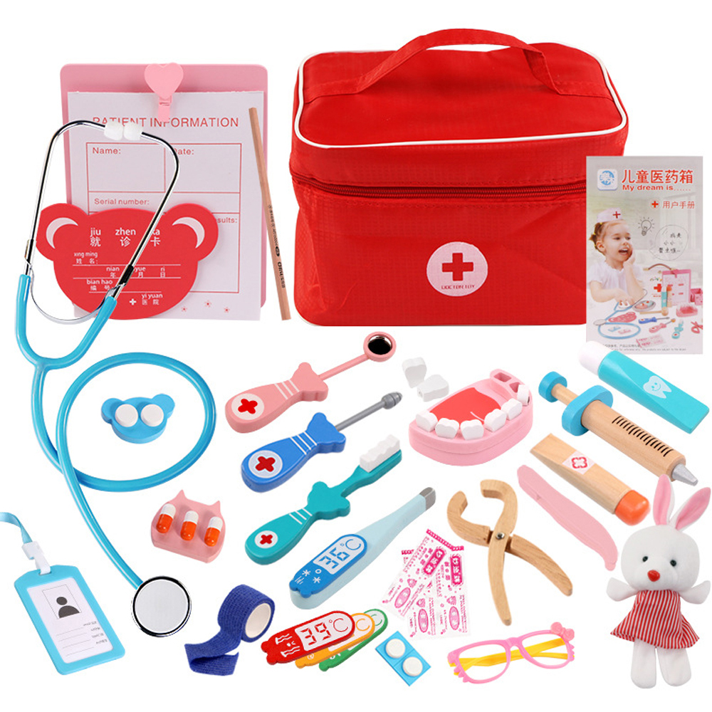 60pcs/set Kids Wooden Toys Pretend Play Doctor Set Nurse Injection Medical Kit Role Play Classic Toys Simulation Doctor Toys
