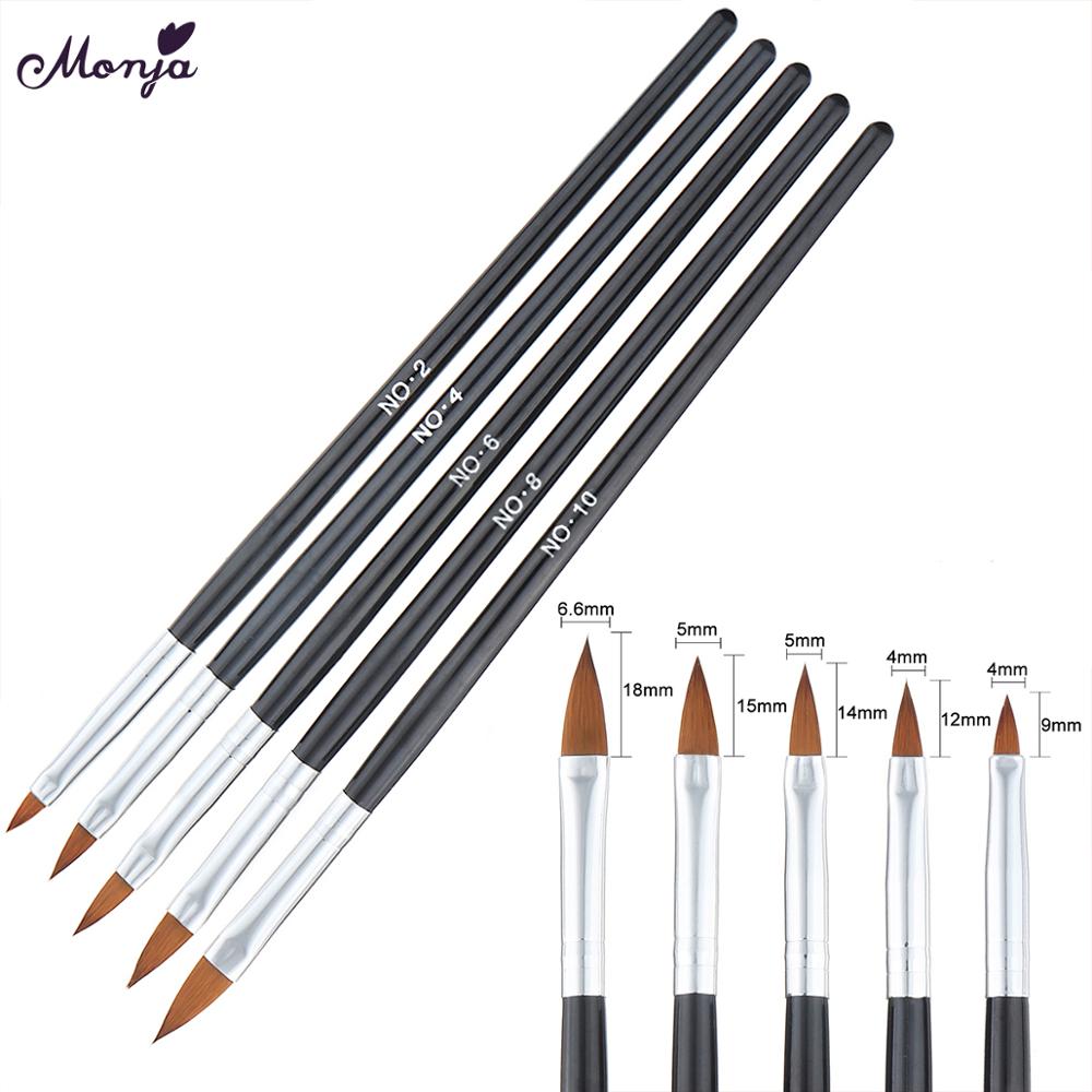 Monja 5pcs Nail Art Acrylic Liquid Powder Carving Flower Shaping Builder Brush Pen Manicure Tool