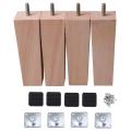 4pcs M8 Beech Wooden Furniture Legs Thread Replacement for Cabinet Chair Couch Table Feet 10cm,14cm or 15cm Height with Screw