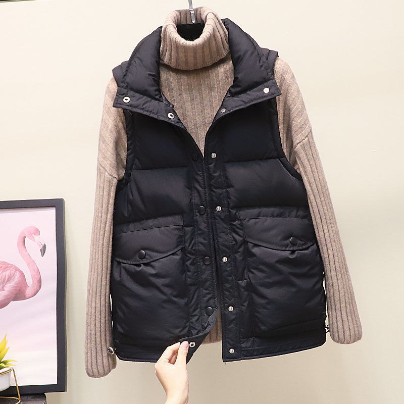 2021 Women Down Vest Sleeveless Jacket Warm White Duck Down Jacket Single Breasted Black Fashion Autumn Winter Waistcoat Y97