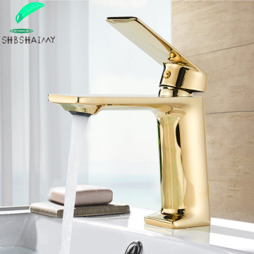 SHMSHAIMY Golden Basin Faucet Deck Mounted Bathroom sink Crane Faucets Single Handle Single Hole Hot Cold Water Mixer Tap