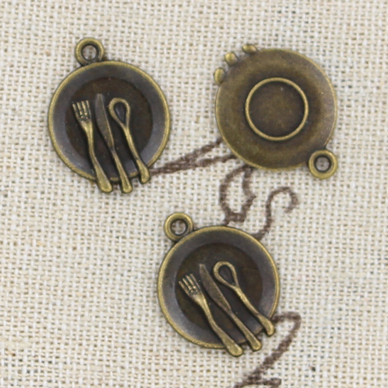 20pcs Charms Tableware Kitchen Fork Spoon 20x15mm Antique Bronze Silver Color Pendants Making DIY Handmade Tibetan Jewelry