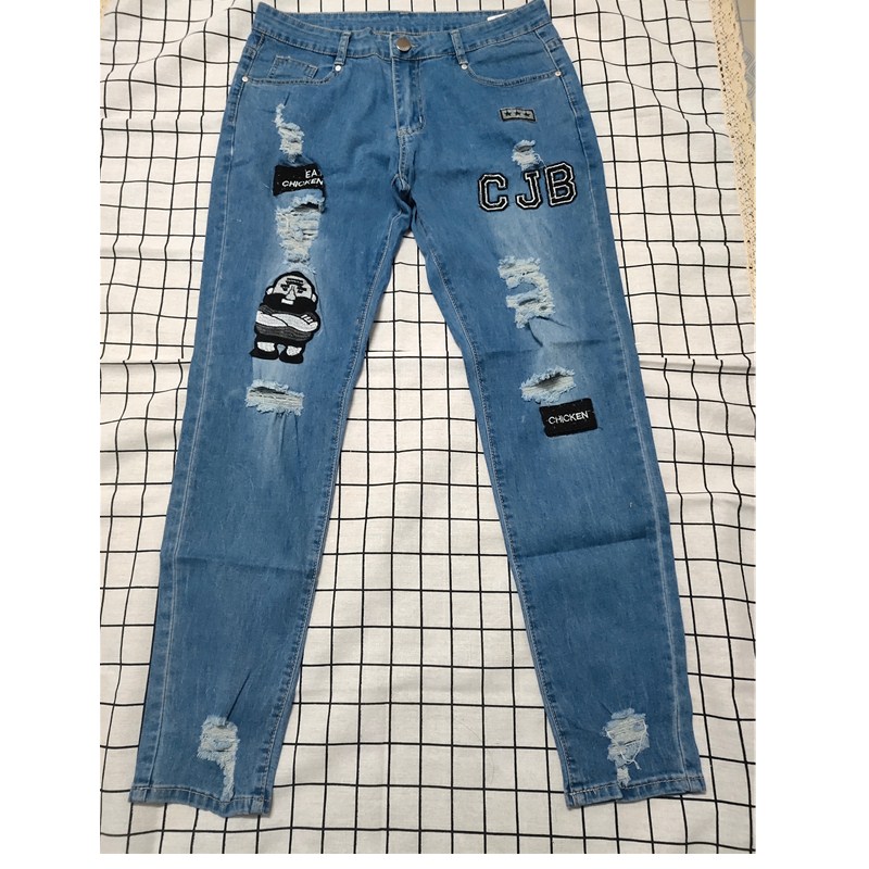 Men's Broken Hole Embroidered Pencil jeans Slim Men Trousers Casual Thin Denim Pants Classic Cowboys Young Man Jogging Pants