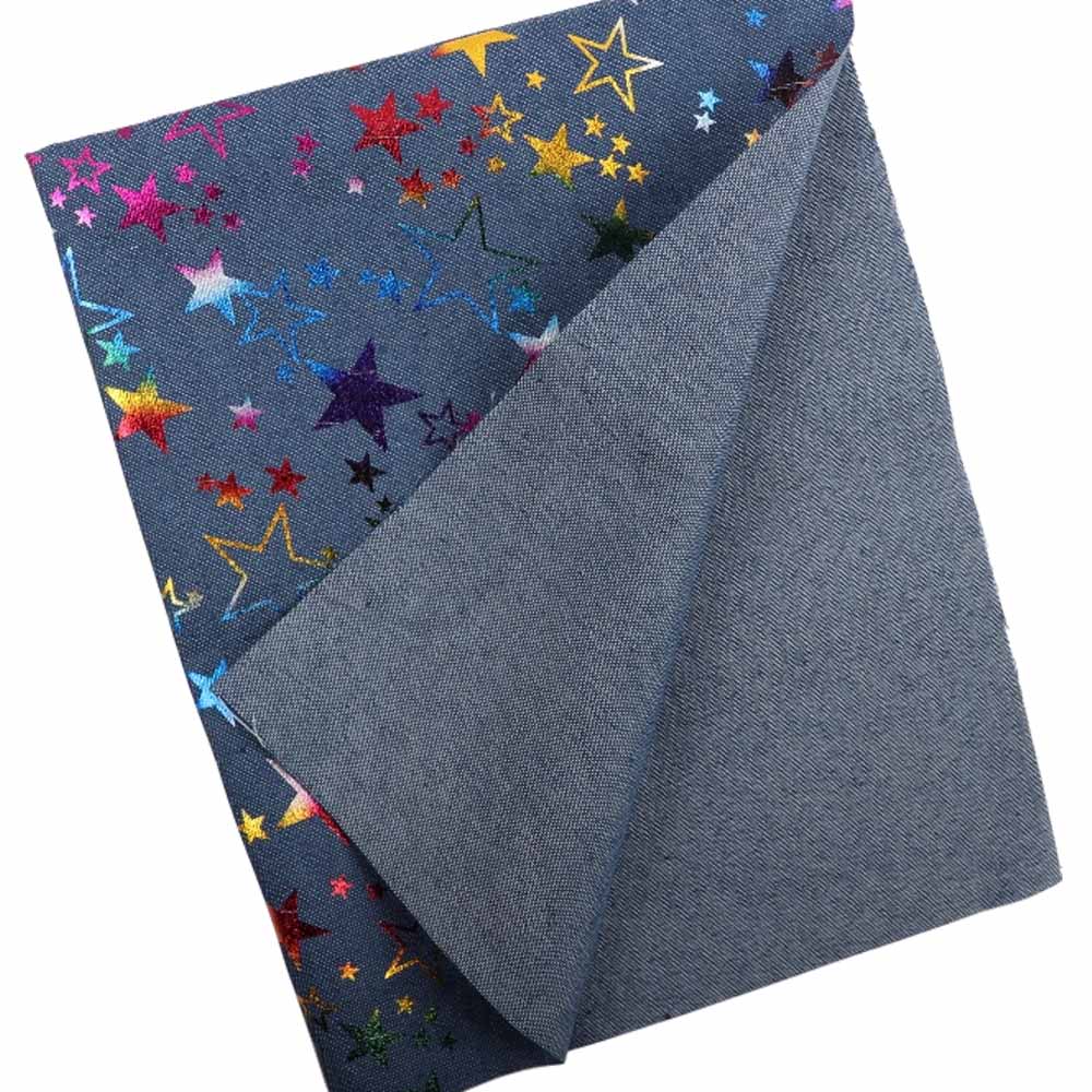 JOJO BOWS 40*50cm Denim Fabric Printed Star Comfortable Sheets For Handwork Apparel Sewing Materials DIY Hair Bows Accessories