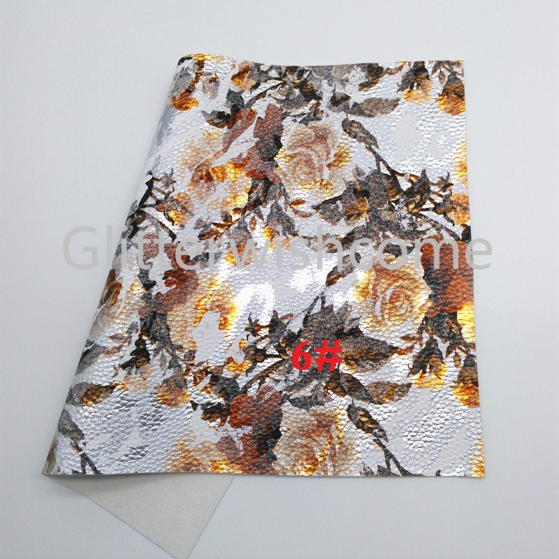 Glitterwishcome 21X29CM A4 Size PU leather Fabric, Synthetic Leather, Printed Flowers Faux Leather Sheets for Bows, GM393A