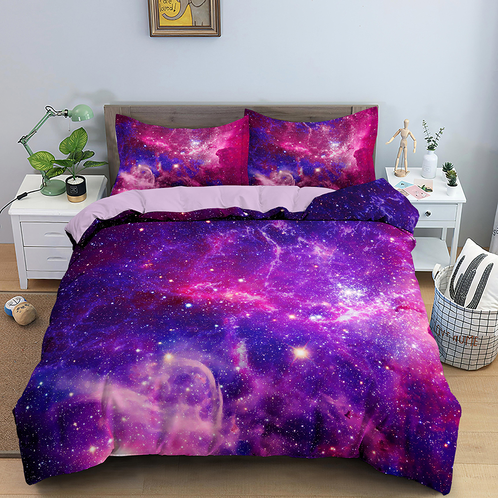 3D Galaxy Duvet Cover Set Single Double Twin Queen 2/3pcs Bedding Sets Universe Outer Space Themed Bed Linen