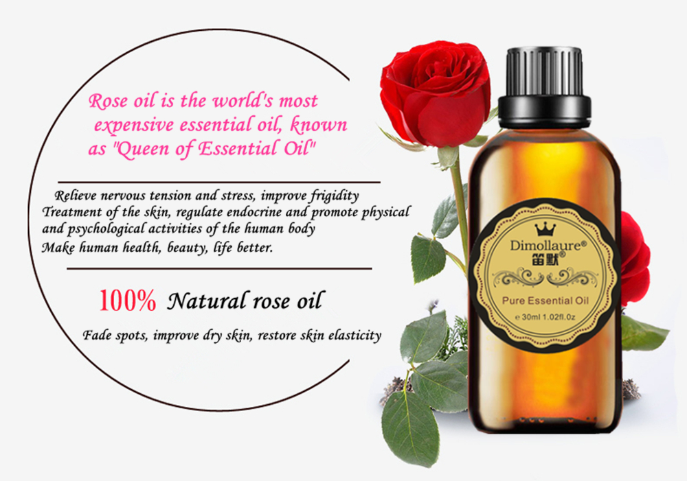 Dimollaure Rose Essential Oil Skin Care Relax Spirit Aphrodisiac Aromatherapy Fragrance Lamp Spa Body Massage Foot Bath