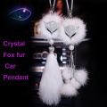 Fashion Diamond Crystal Car Pendant Decoration Rearview Mirror Hanging Fox fur Ornaments Car Styling Interior Accessories Gifts