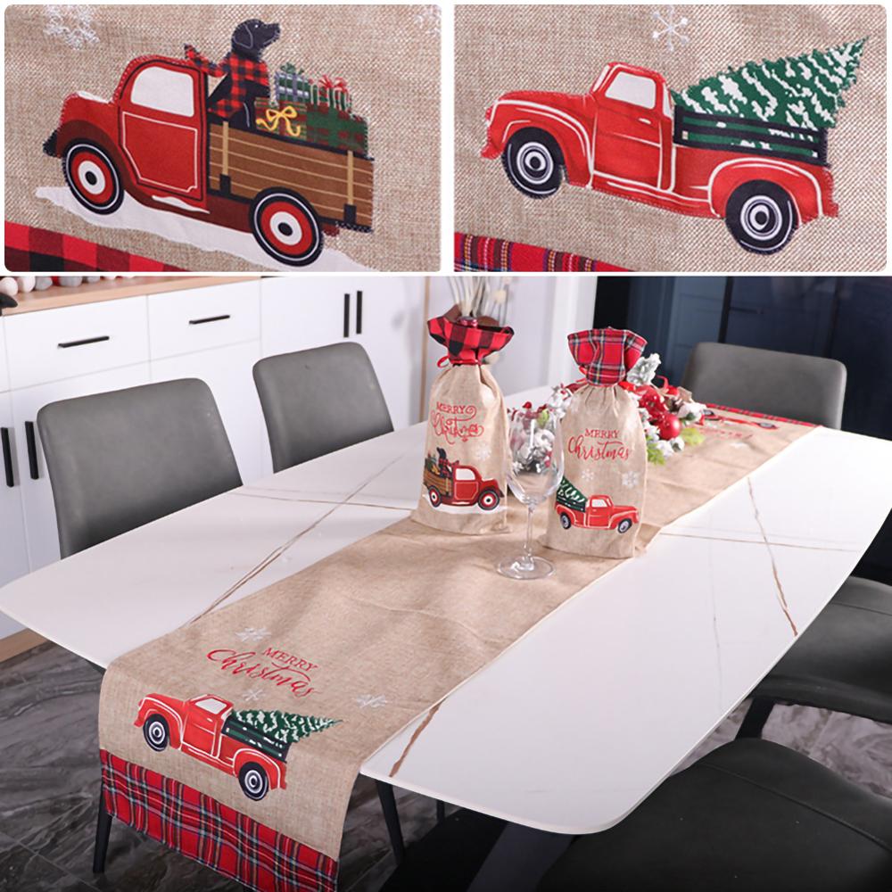 180*35cm Christmas Table Runner Car Tree Flower Tablecloth Dinner Table Runner Mat Christmas Table Decoration