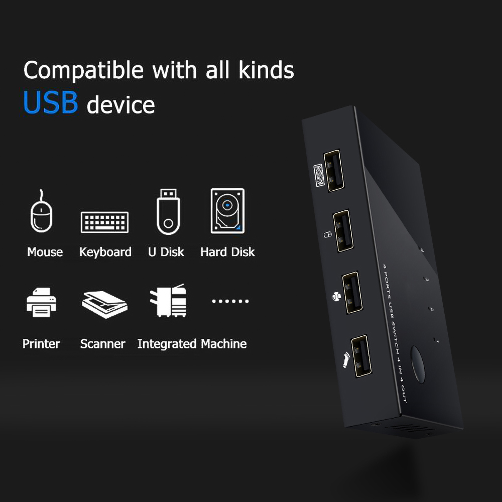 kebidumei 4ports Kvm Switch Switcher Usb 2.0 Splitter Printer Mouse Keyboard Share 4 Devices Usb Kvm Switcher Box Adapter