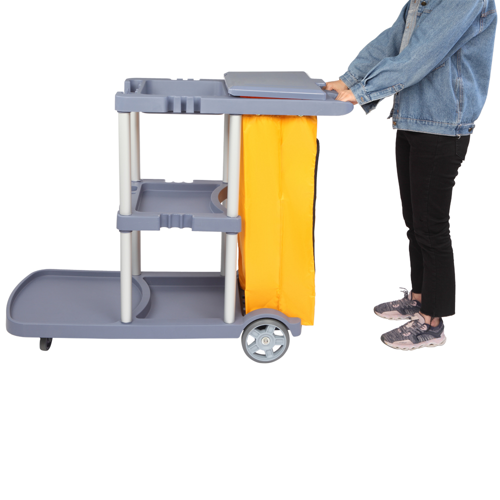 Janitorial Cart Cleaning cart with Cover Mute Wheel Canvas Bag with Zipper Easy to Clean and Store Gray Blue[US-W]